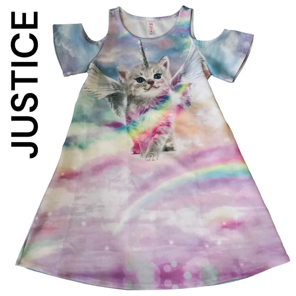 New without tags Justice Unicorn Kitty Cold shoulders dress (pink, purple, blue)